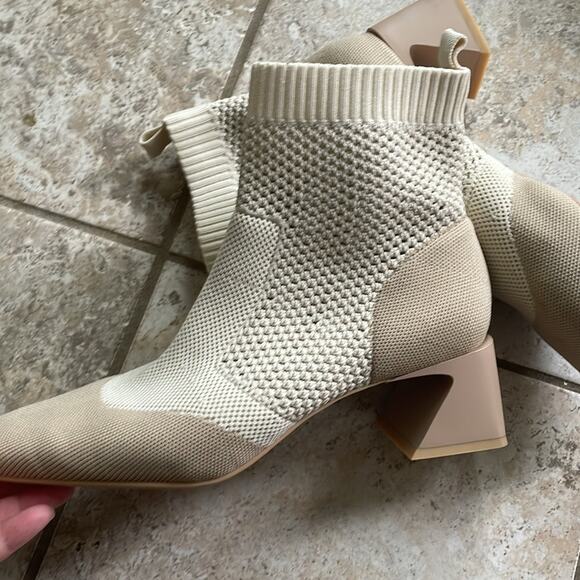 Vivaia Melissa Square-Toe Perforated Heeled Sock Boots Cream Ivory - Picture 4 of 16